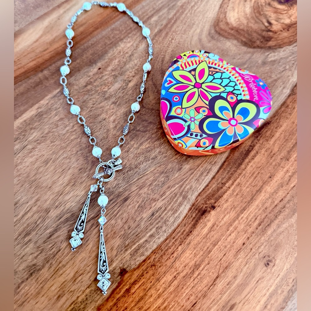 Brighton Silver and White Lariat Necklace